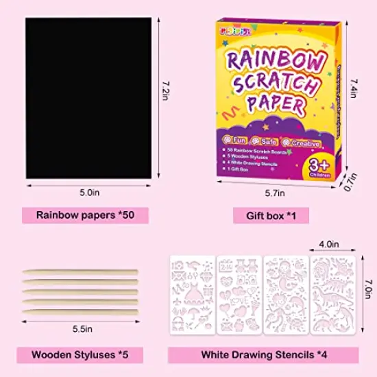 60 Pieces Rainbow Magic Scratch Off Art Crafts Set Supply Drawing Note Kit for Girls Boys Toddler Party Favor Activity Game Birthday Christmas Easter Toy Gift {4}