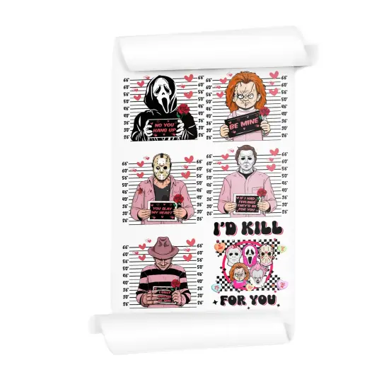Valentine's Slasher Legends Mugshots DTF Transfer: 20x30 Direct-to-Film Mini Gang Sheet {2}