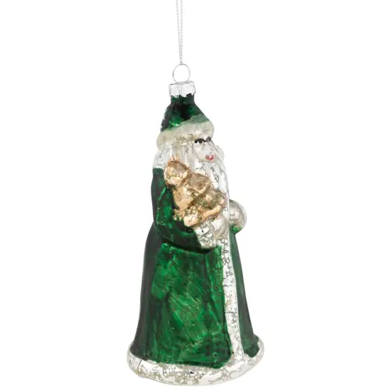 Northlight Nordic Santa Hanging Glass Christmas Ornament - 5.5"- Green and Silver {6}