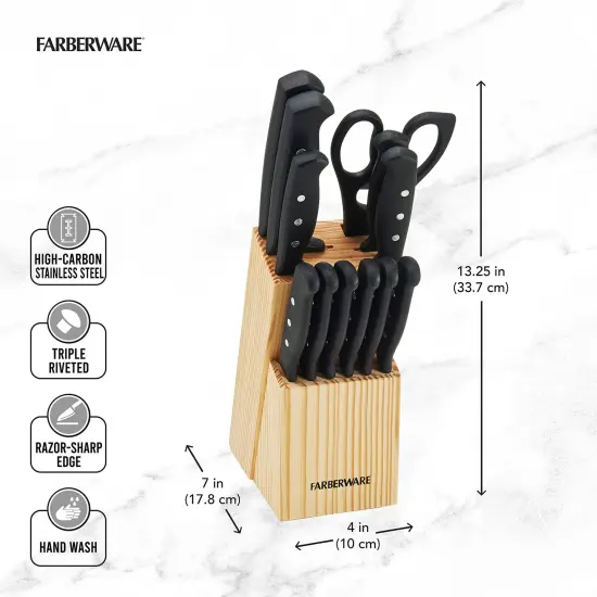 22 Pieces Never Needs Sharpening Triple Rivet High-Carbon Stainless Steel Knife Block and Kitchen Tool Set, Black {6}