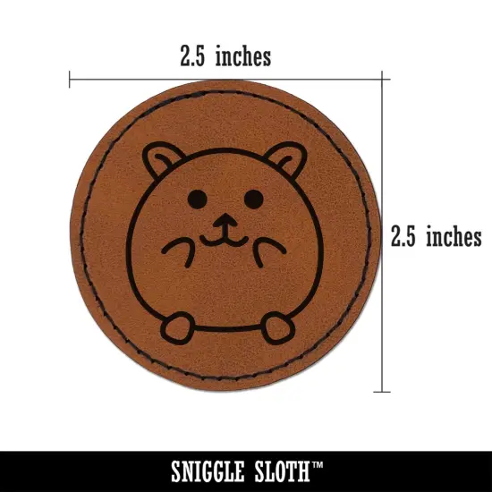 Happy Hamster Round Iron-On Engraved Faux Leather Patch Applique - 2.5" Brown {3}