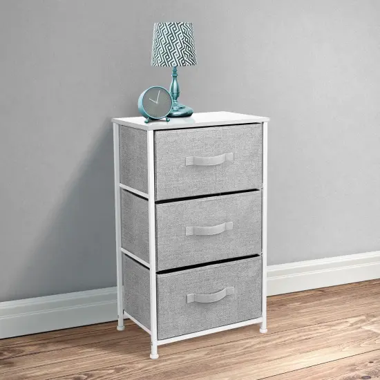 Sorbus Dresser with 3 Drawers - Bedside Furniture & Accent End Table Chest for Home, Bedroom Accessories, Office, College Dorm, Steel Frame, Wood Top, Fabric Drawers White {2}