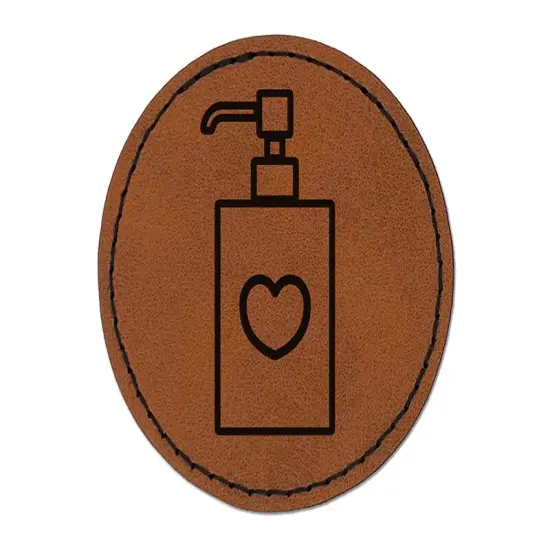 Soap Sanitizer Dispenser with Heart Round Iron-On Engraved Faux Leather Patch Applique - 2.5" Brown {1}