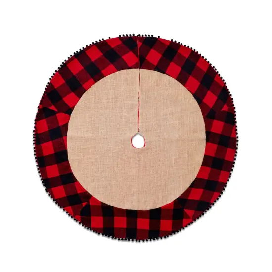 Jute Tree Skirt With Cabin Blanket Trim - 66" {1}