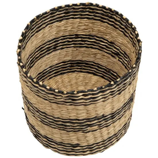 Northlight Set of 4 Beige and Black Striped Woven Round Seagrass Baskets 12" {6}