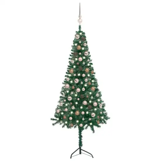 Corner Artificial Christmas Tree LEDs and Ball Set Green {1}