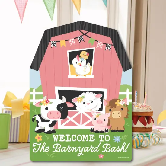 Big Dot of Happiness Girl Farm Animals - Party Decorations - Pink Barnyard Baby Shower or Birthday Party Welcome Yard Sign {7}