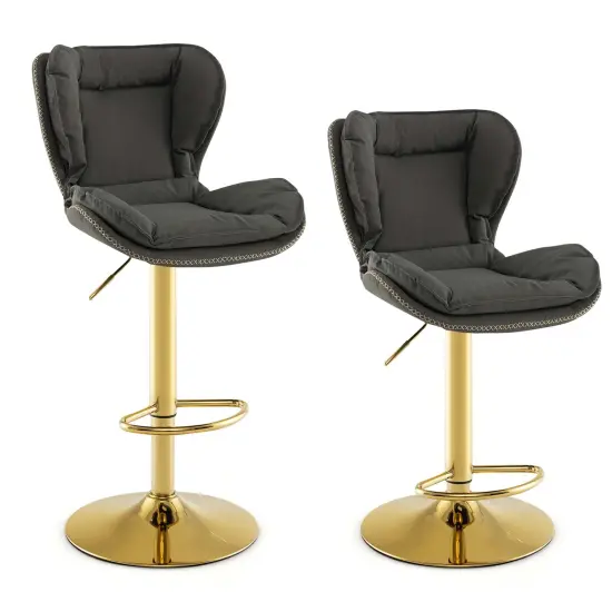 Costway Adjustable Bar Stool Set of 2 Leathaire Bar Chairs with Padded Seat & Footrest {1}