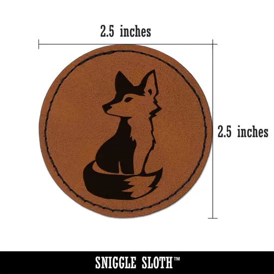 Curious Fox Sitting Looking Back Round Iron-On Engraved Faux Leather Patch Applique - 2.5" Brown {3}