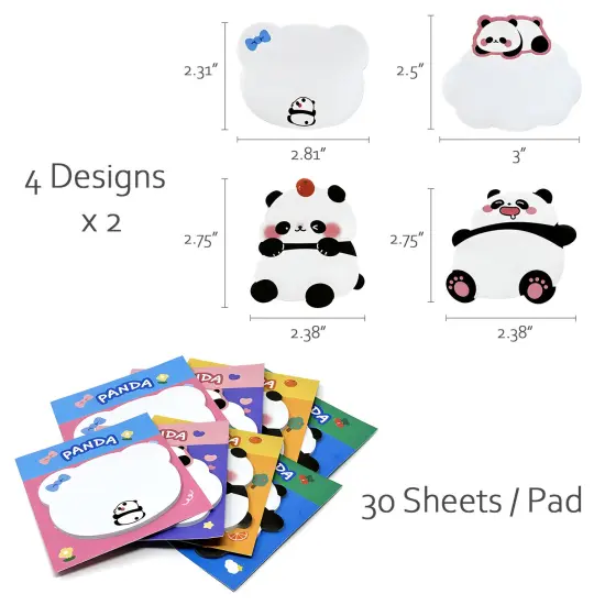 Wrapables Cute Panda Sticky Notes, Adhesive Memo Notepads for Home, Office, Work (Set of 8) {2}