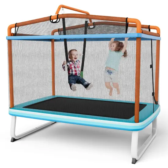Rectangle Trampoline with Swing Horizontal Bar and Safety Net Orange {2}
