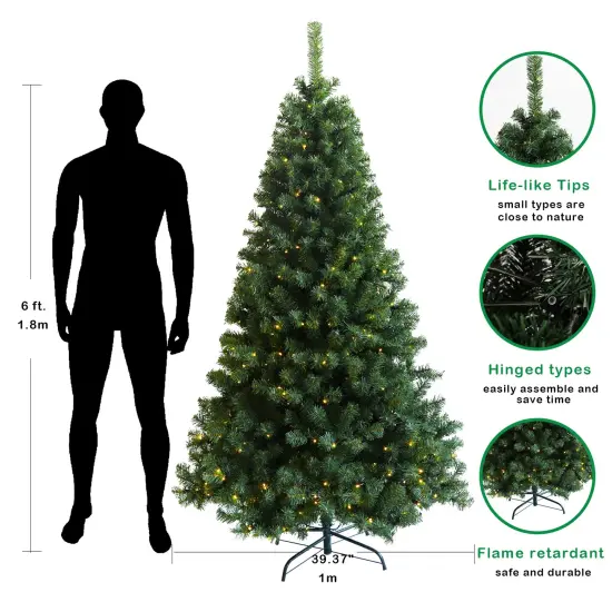 Pre-lit Christmas Tree 6ft Artificial Hinged Xmas Tree with Foldable Stand {2}