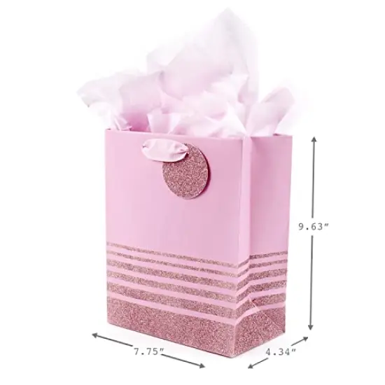 Hallmark 9" Medium Gift Bag with Tissue Paper (Pink Glitter Stripes) for Birthdays, Mothers Day, Baby Showers, Easter, Bridal Showers or Any Occasion {5}