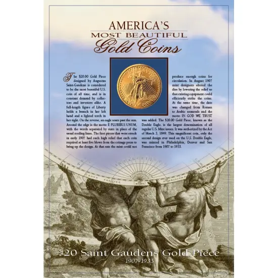 Tribute to America's Most Beautiful Coins - $20 Saint Gaudens Gold Piece 1907-1933 Replica Coin {2}