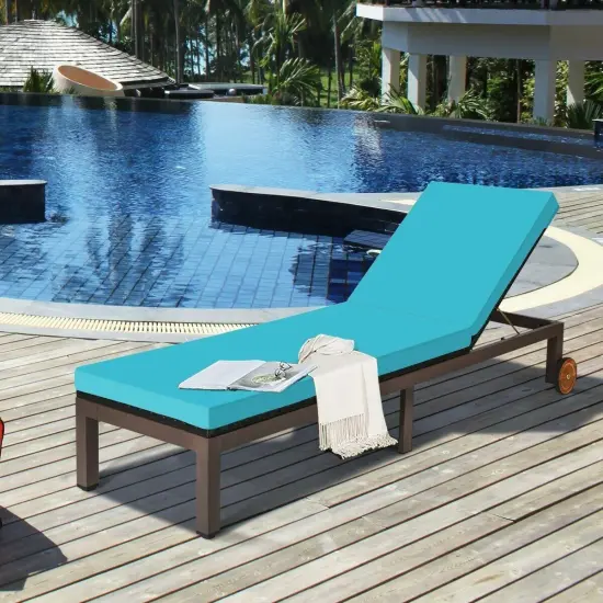 Patio Chaise Lounge Chair Outdoor Rattan Lounger Recliner Chair Turquoise {1}