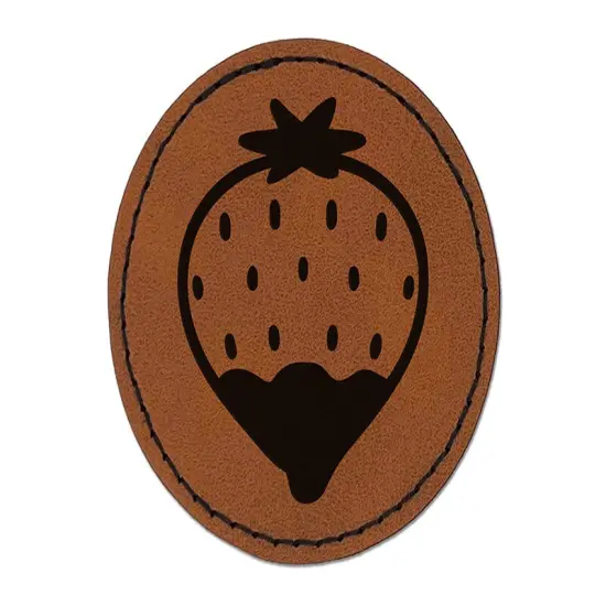 Cute and Delicious Chocolate Covered Strawberry Round Iron-On Engraved Faux Leather Patch Applique - 2.5" Brown {1}