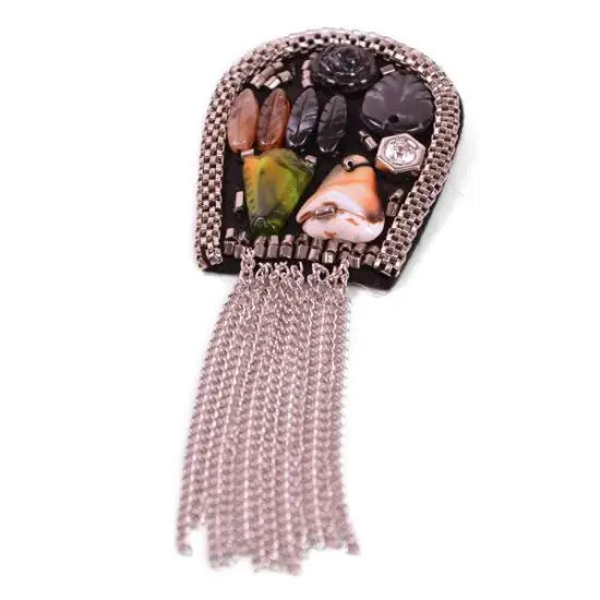 Horseshoe Beaded Brooch with Chains 5" x 2" {1}