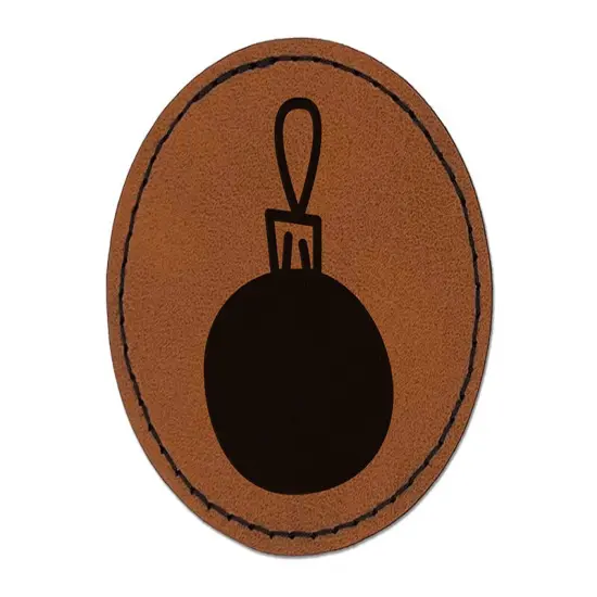Christmas Xmas Ornament Doodle Round Iron-On Engraved Faux Leather Patch Applique - 2.5" Brown {1}