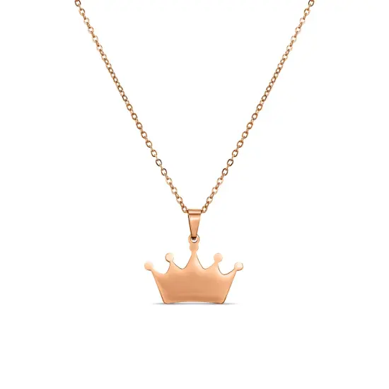 18K PVD Coated Stainless Steel Blank Crown Necklace Rose {4}