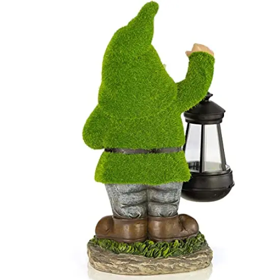 Earnest Flocked Garden Gnome with Lantern Solar Powered LED Outdoor Decor Light Great Addition for Your Garden Solar Powered Light Garden Gnome Christmas Decorations Gifts {5}
