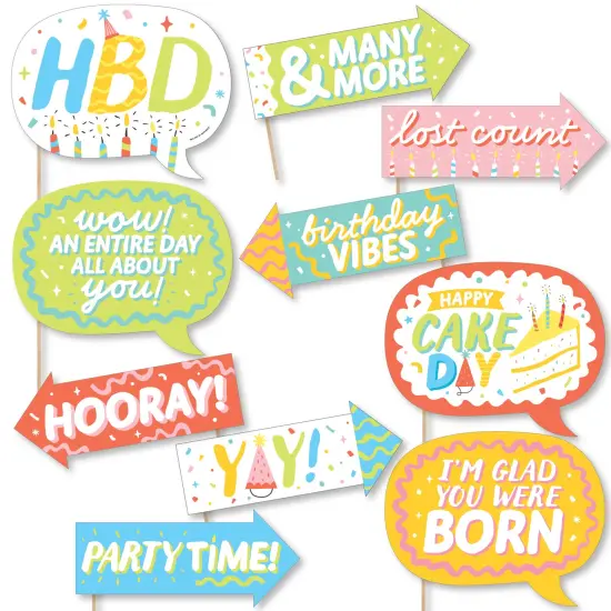 Big Dot of Happiness Funny Party Time - Happy Birthday Party Photo Booth Props Kit - 10 Piece {1}