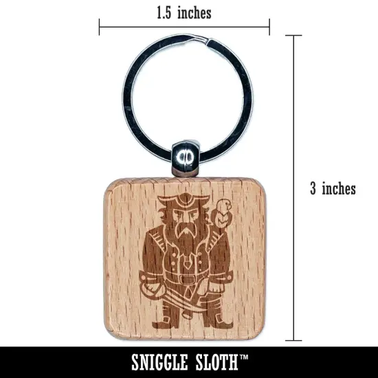 Grumpy Pirate with Weapons and Parrot Engraved Wood Square Keychain Tag Charm {2}