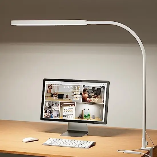 Desk Lamp for Office Home- 34" LED Desk Light - Touch Control - 5 Color Modes X 11 Brightness Levels - 1300ML(112 Pcs Lamp Beads) - Timmer & Memory Function - 12W Clip On Light - White {2}