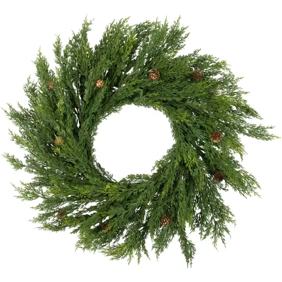 Northlight Real Touch&trade;️ Cedar Artificial Christmas Wreath with Pinecones - 24" - Unlit Green {1}