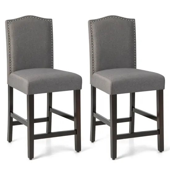 Fabric Nail Head Counter Height Dining Side Chairs Set of 2 Grey {3}
