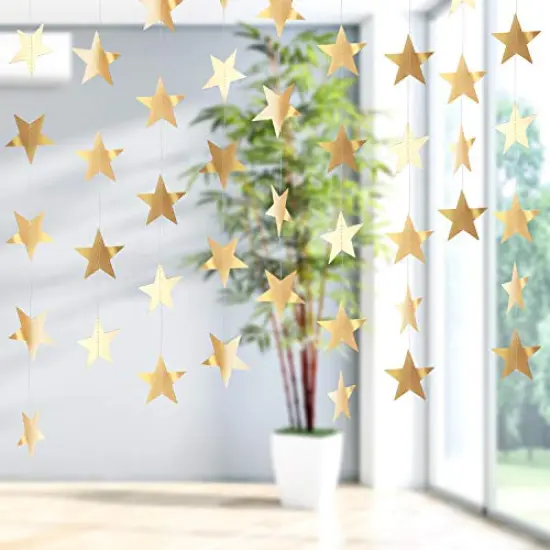 Glitter Star Garland Banner Decoration, 130 Feet Bright Star Hanging Bunting Banner Backdrop for Engagement Wedding Baby Shower Birthday Christmas Party Decor (Champagne Gold) {6}