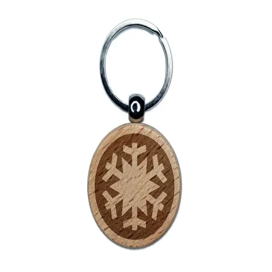 Snowflake in Circle Winter Snowing Engraved Wood Round Keychain Tag Charm {1}