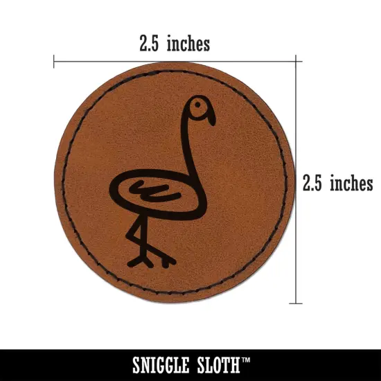 Flamingo Doodle Round Iron-On Engraved Faux Leather Patch Applique - 2.5" Brown {2}