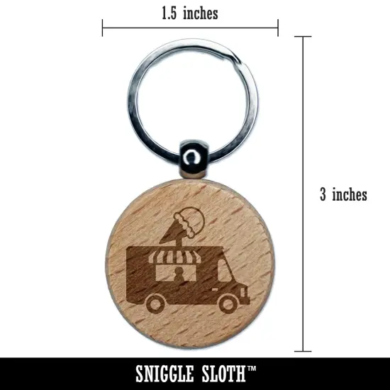 Ice Cream Truck Engraved Wood Round Keychain Tag Charm {2}