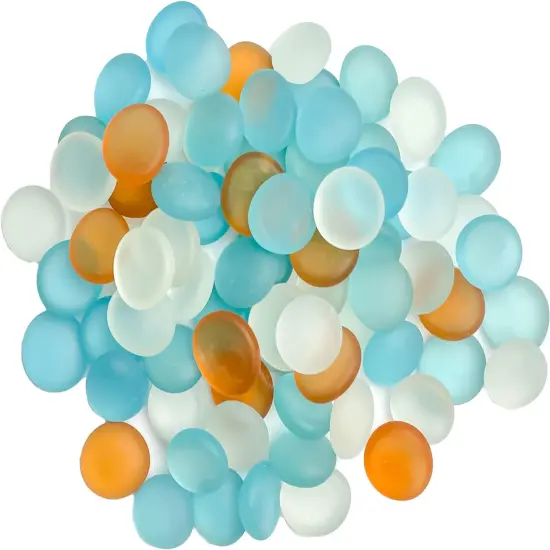Flat Marbles Vase Filler - 0.68 Lb (70 pcs) Aqua White & Orange Glass Pebbles Vases - Clear Glass Stones for Vases - Flat Glass Marble for craft and Home d&eacute;cor - Aquarium Glass Marble filler {1}