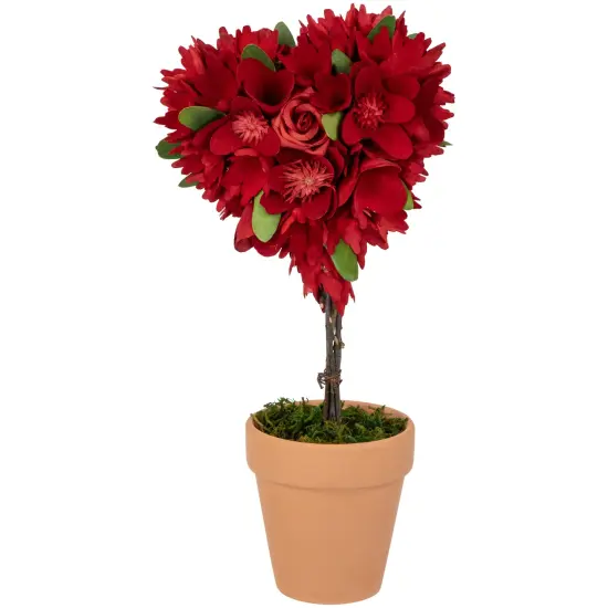 Northlight Wooden Mixed Floral Valentine's Day Heart Artificial Topiary - 14" - Red {1}