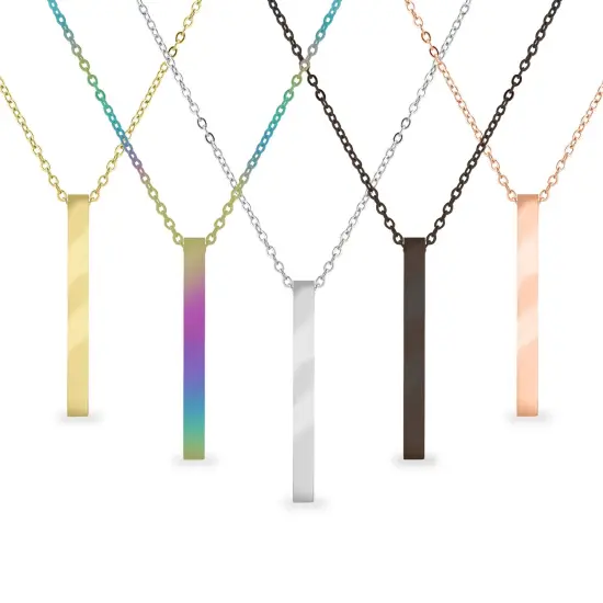Square 4 Sided Vertical Bar Polished Stainless Steel Necklace Rose {1}