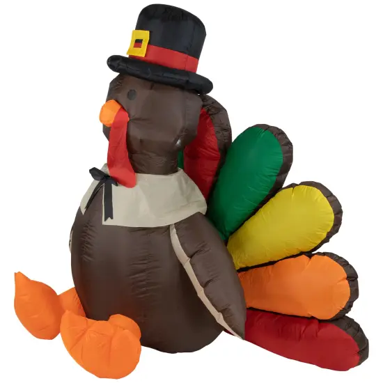 Northlight Pre-lit Inflatable Pilgrim Turkey Thanksgiving Yard Decoration - 4' - Pure White Red {4}