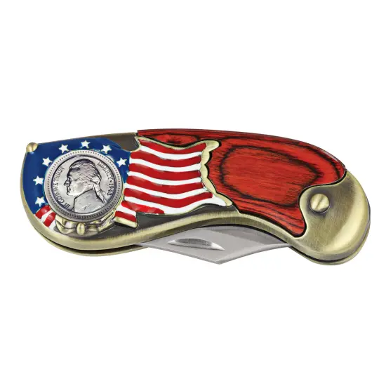 American Flag Coin Pocket Knife with Silver Wartime Jefferson Nickel {2}
