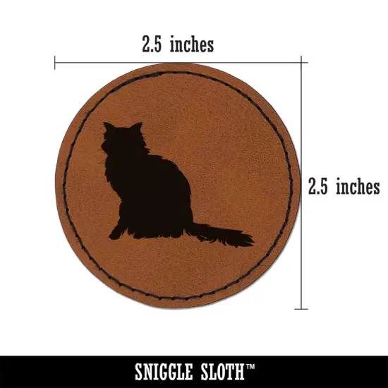 Fluffy Cat Solid Round Iron-On Engraved Faux Leather Patch Applique - 2.5" Brown {3}