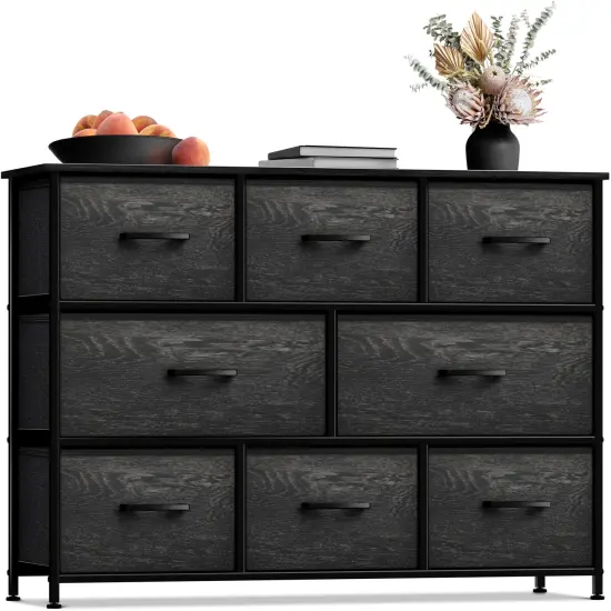 Sorbus Dresser with 8 Drawers - Chest Organizer Unit with Steel Frame Wood Top & Handle Easy Pull Fabric Bins for Clothes - Wide Storage Furniture for Bedroom, Hallway, Living Room, Nursery & Closet Rustic Black {1}