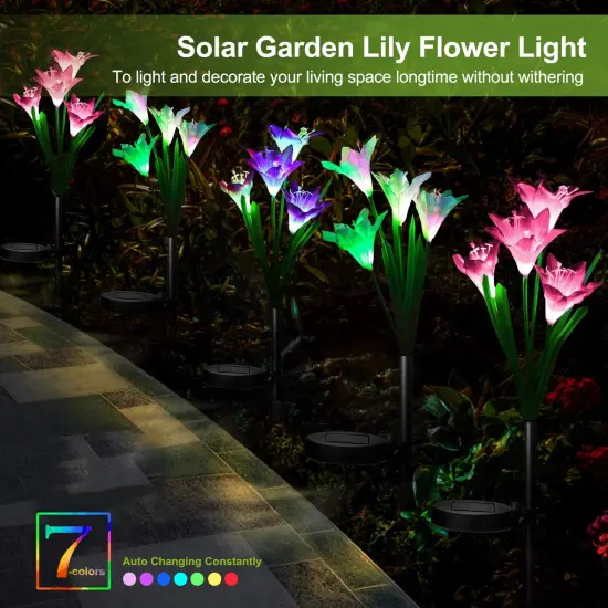 2Pcs Solar Garden Lights Outdoor Lily Flower LED Light 7-Color Changing IP65 Waterproof {6}