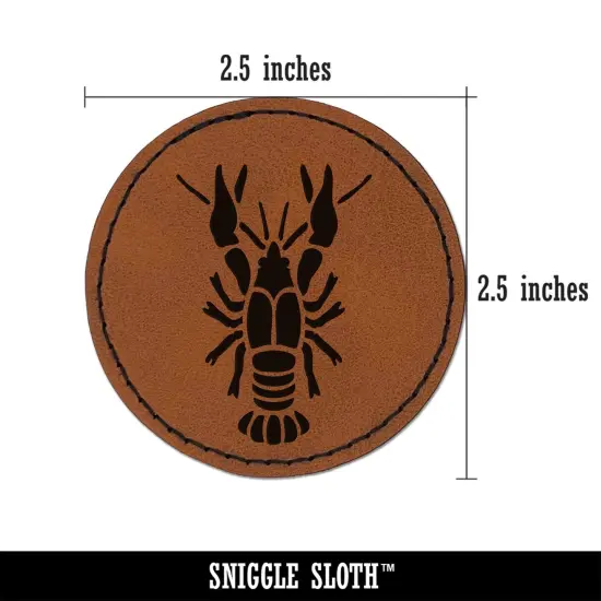 Crawdad Crayfish Mudbug Crustacean Round Iron-On Engraved Faux Leather Patch Applique - 2.5" Brown {3}