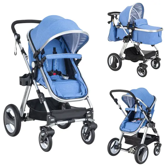 Babyjoy Folding Aluminum Infant Baby Stroller Kids Carriage Pushchair W/ Diaper Bag Gray/Blue/Khaki {9}