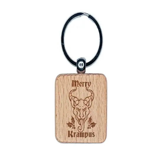 Merry Krampus Christmas Folklore Engraved Wood Square Keychain Tag Charm {1}