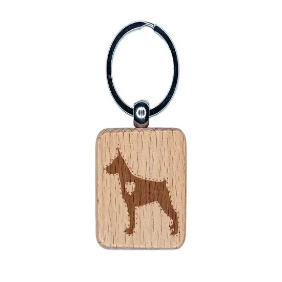 Miniature Pinscher Min Pin Dog with Heart Engraved Wood Square Keychain Tag Charm {1}