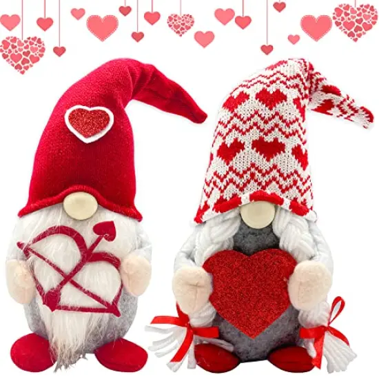 Valentines Day Decor 2pcs Valentine Gnomes Plush Valentines Day Decoration Valentines Home Table Decor Scandinavian Tomte Elf Gnomes Ornaments Sweet Valentines Day Gifts for Him Her {1}