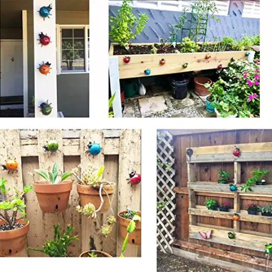 4 Pieces Metal Garden Wall Art Decorative Set ,Cute Ladybugs Outdoor Wall Sculptures {1}