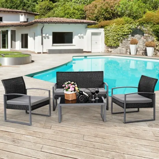 4 PCS Modern Outdoor Patio Cushioned Rattan Seat {3}
