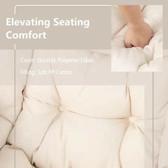 Comfortable Folding Sofa Chair with Ottoman and Sturdy Metal Frame Perfect for Study or Balcony Beige {6}