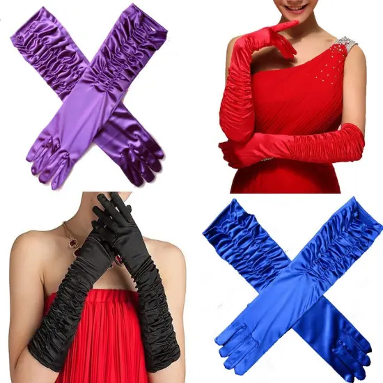 Women's Satin Long Sleeve Bridal Party Gloves for Wedding Costume White {3}